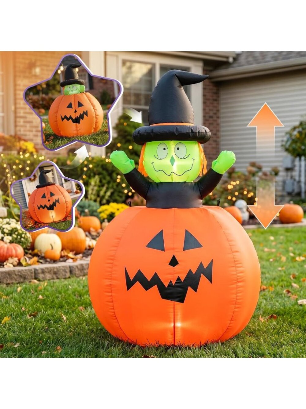 🎃 4ft Halloween Inflatable Decoration Garden Classic Pumpkin and Witch Image